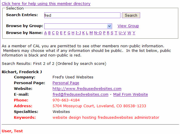 Screen Clipping of Directory Page