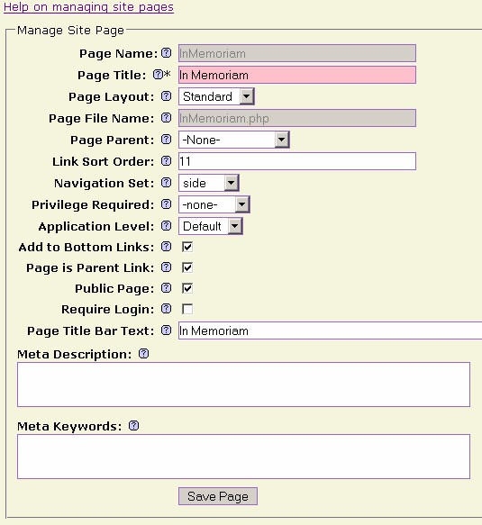 Image of Site Page Edit Dialog